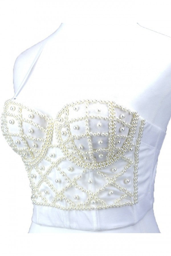 White Pearl Bustier Top