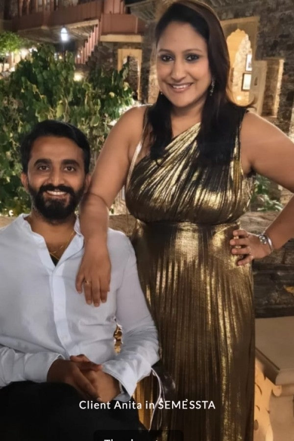 Golden Metallic Pleated Dress