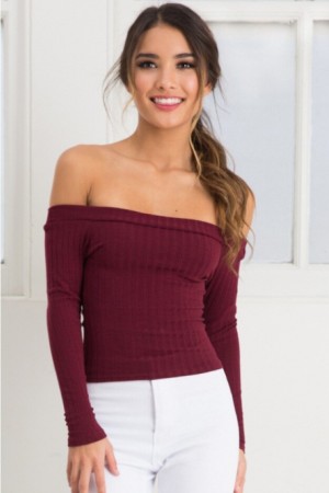 Burgundy Off Shoulder Top