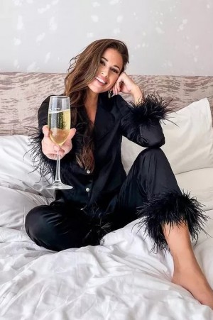 Noir Fur Satin Pajama Set