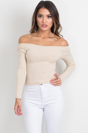 Beige Off Shoulder Top