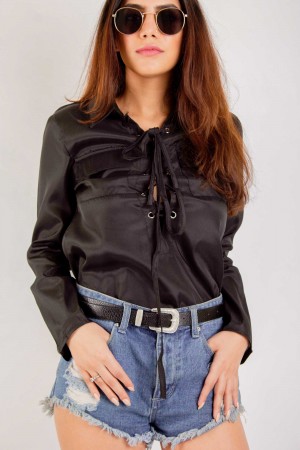 Black Lace Up Shirt