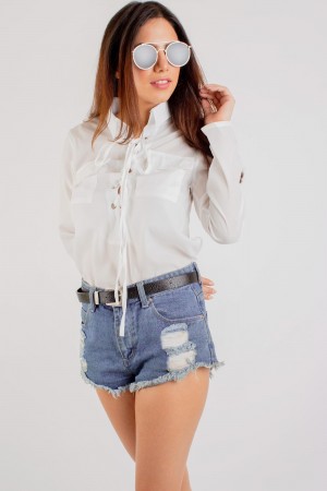 White Lace Up Shirt