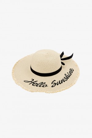 Handmade Hello Sunshine Embroidered Beige Sunhat