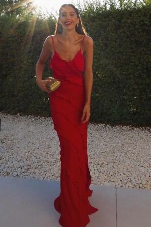 Scarlet Elegance Ruffle Dress