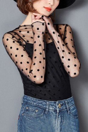 Polka Dots Mesh Top