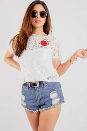 Rose Embroidered Crochet Top