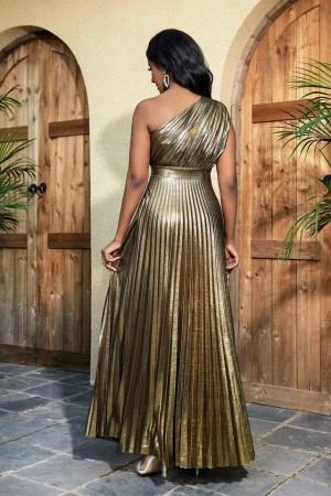 Golden Metallic Pleated Dress