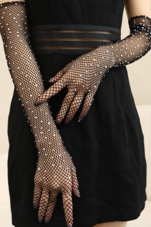 Noir Rhinestone Gloves