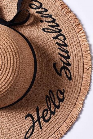 Handmade Hello Sunshine Embroidered Tan Sunhat