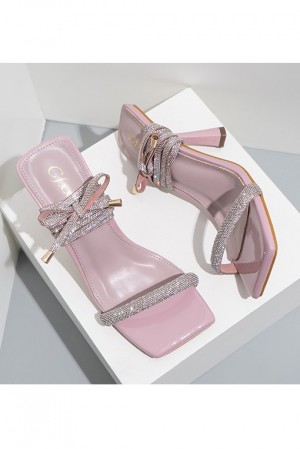 Pink Rhinestone Strap Sandals