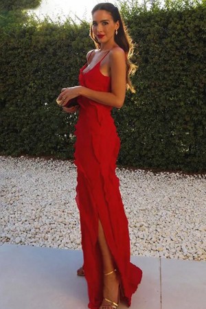 Scarlet Elegance Ruffle Dress