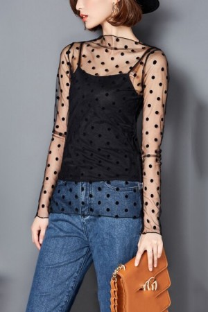 Polka Dots Mesh Top