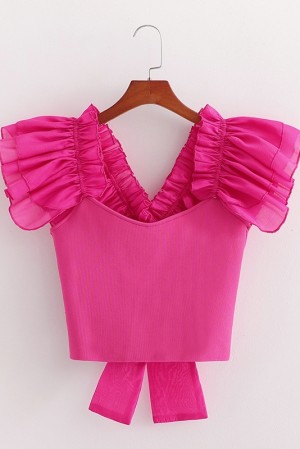 Pink Bow Ruffle Top