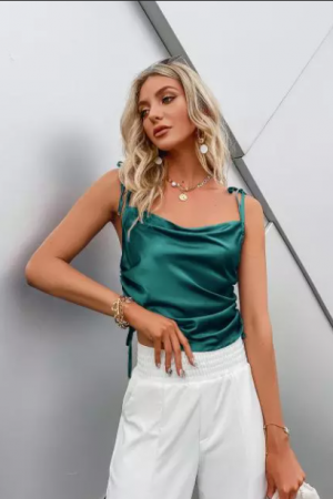 Green Satin Cami Top