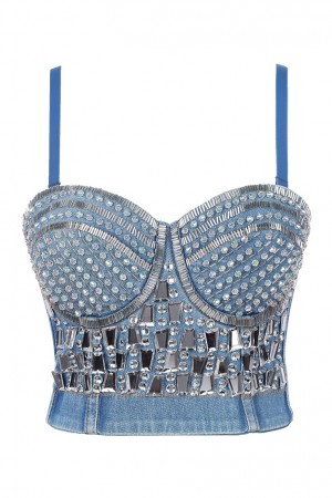 Rhinestone Denim Bustier Top