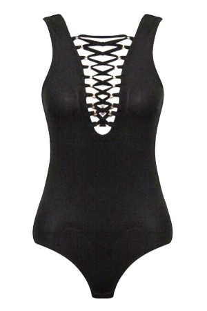 Black Lace Up Bodysuit 