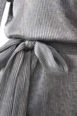 Metallic Silver Wrap Dress